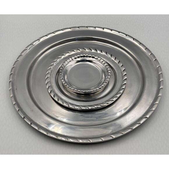 Vintage Mexican Heavy Aluminum Pewter Dinner Charger, Dessert, Coaster Plate 3pc - Picture 2 of 7